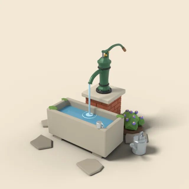 Garden water pump with trough