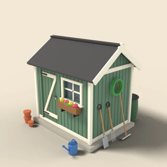 Garden shed with tools