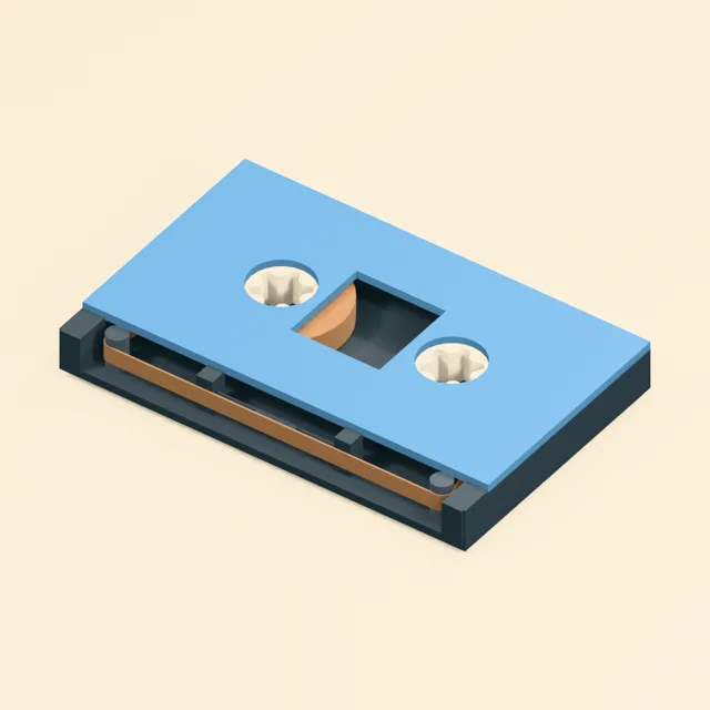 Compact audio cassette with splined hubs and exposed head-access tape path