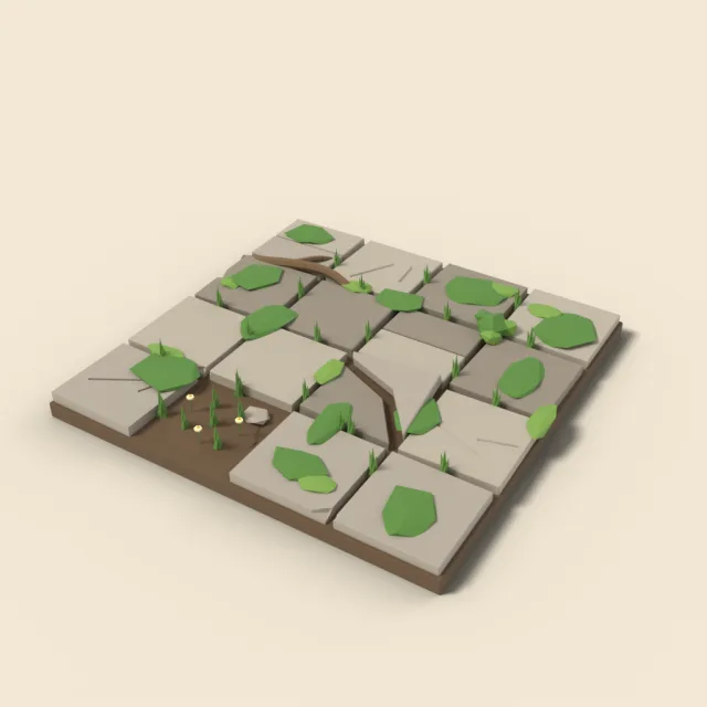 Overgrown stone floor slab
