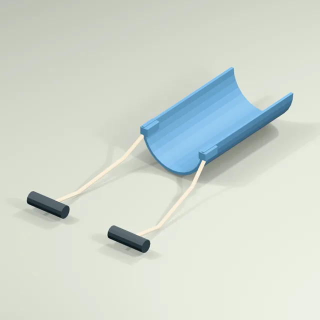 Open curved sock-donning cradle with twin pull cords and grips