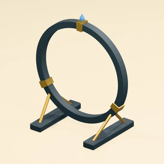 Portable summoning hoop with open passage crown keystone and braced feet