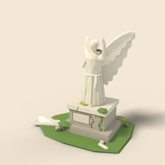 Broken winged angel statue