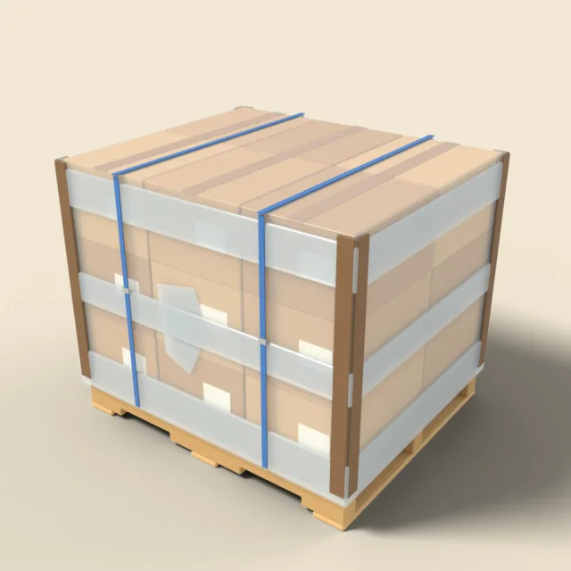Pallet with shrink-wrapped boxes