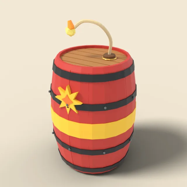 Red explosive barrel with fuse