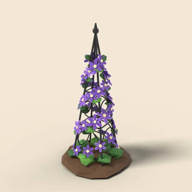 Purple clematis on iron obelisk