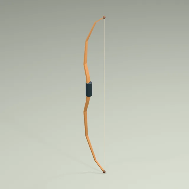Recurved wooden bow with captured taut string