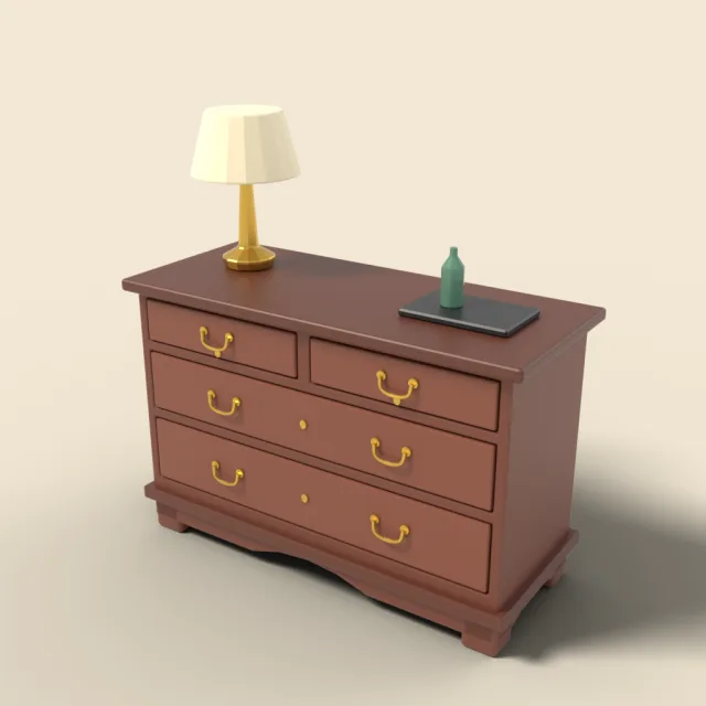 Low chest of drawers with brass handles
