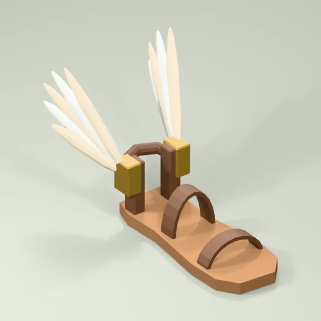 Winged messenger sandal with open straps heel harness and sculpted feather wings