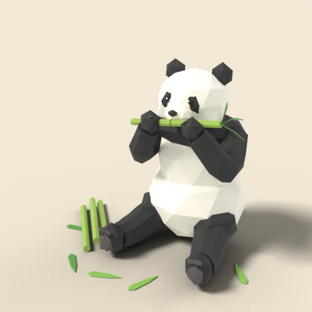 Seated giant panda chewing bamboo