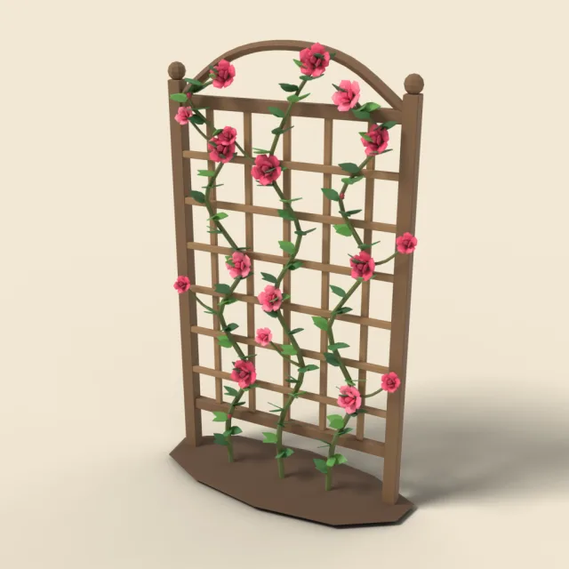 Climbing rose on wooden trellis