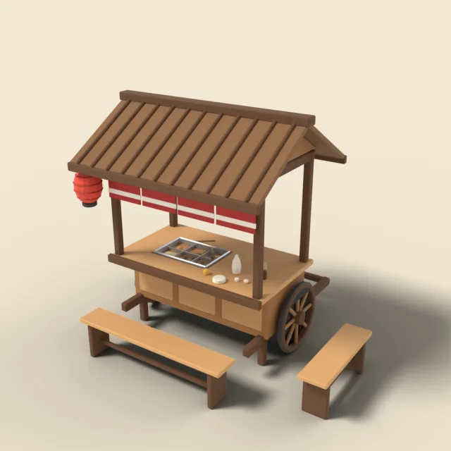 Oden cart stall with benches