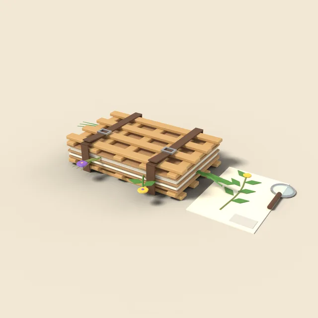 Herbarium press with plants