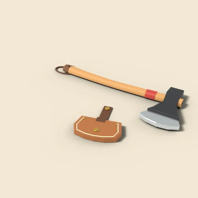 Camp hatchet with leather sheath