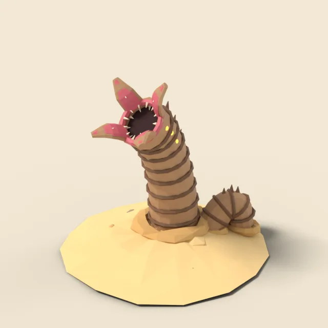 Sand worm bursting from dunes