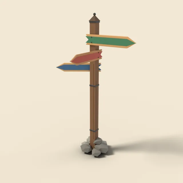 Wooden direction signpost with three arrows