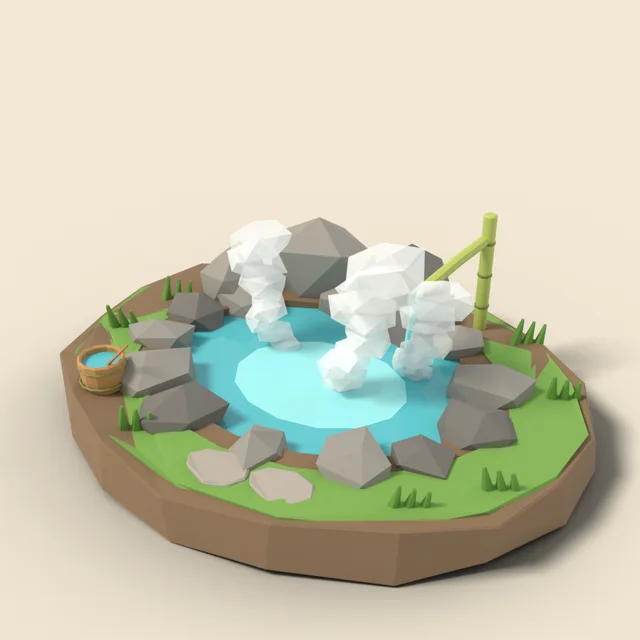 Hot spring pool with steaming rocks