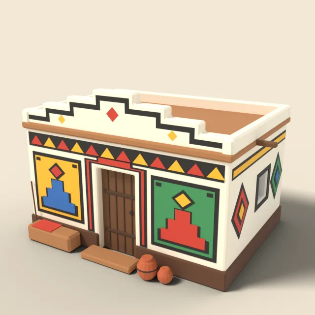 Geometric painted mud house