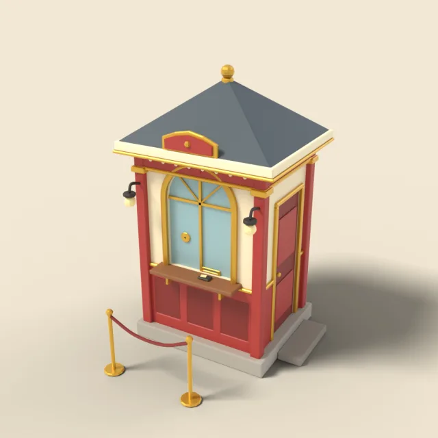 Ticket booth with arched window