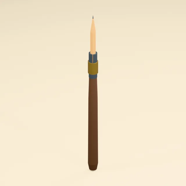 Split-collet pencil extender holding a sharpened wooden pencil stub