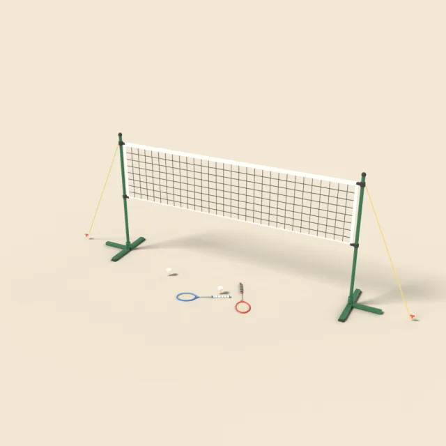 Badminton net with rackets
