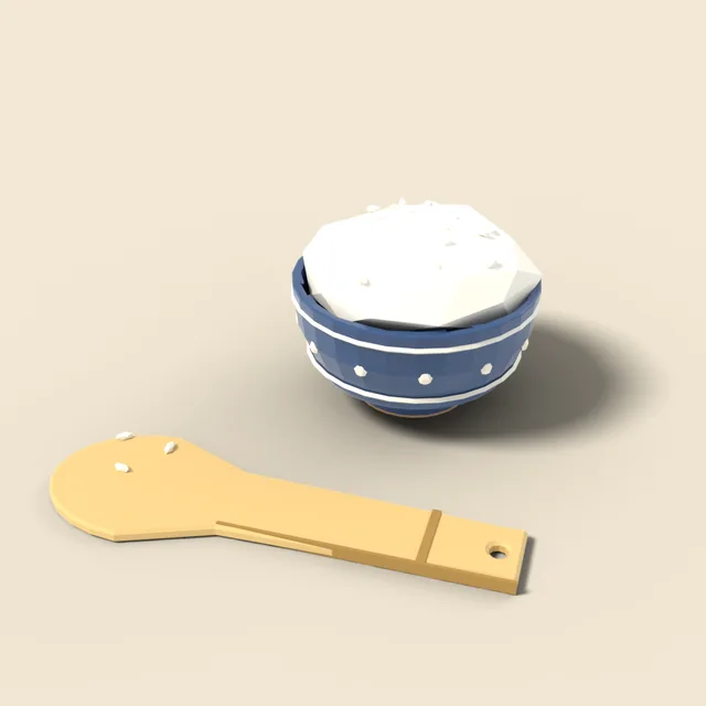 Bamboo rice paddle and bowl