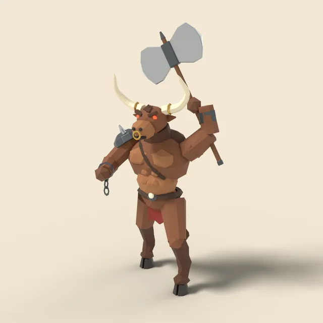 Horned minotaur with axe