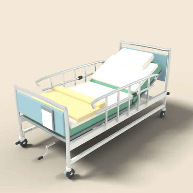 Standard hospital bed with rails