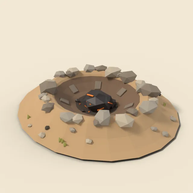 Meteorite crater with dark rock