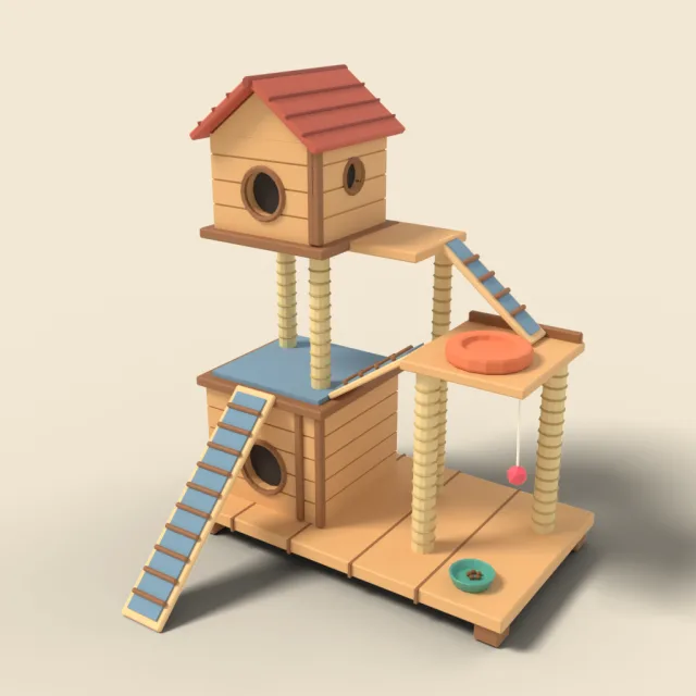 Cat house tower with ramps