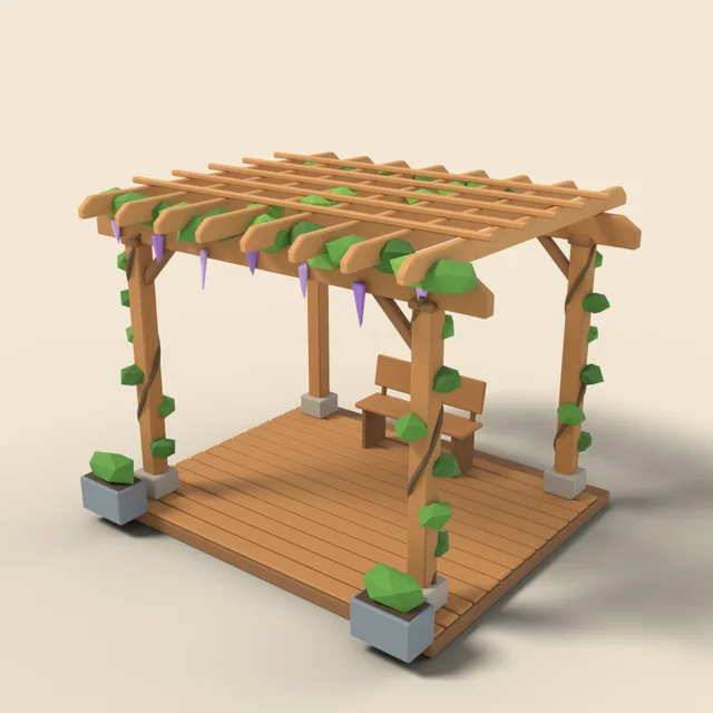 Wooden pergola with vines