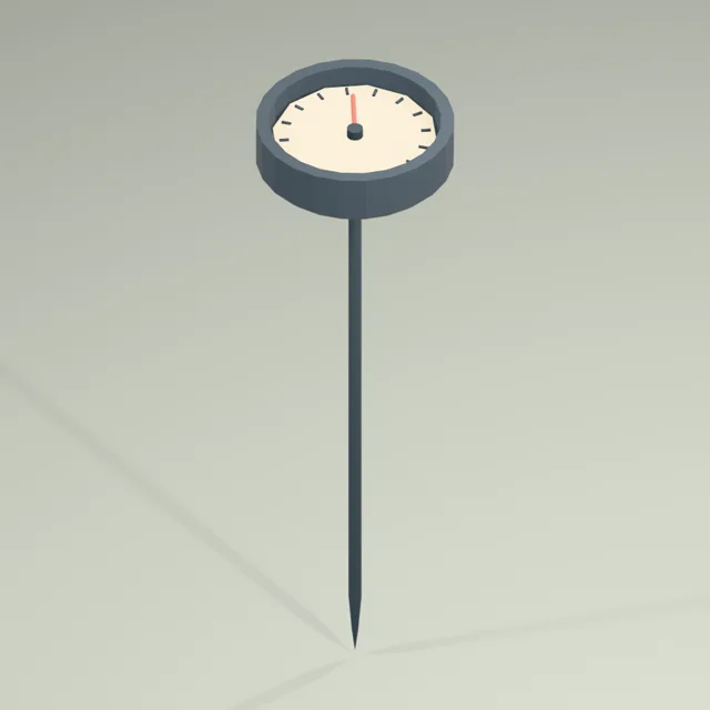 Analog cooking probe thermometer with exposed graduated dial