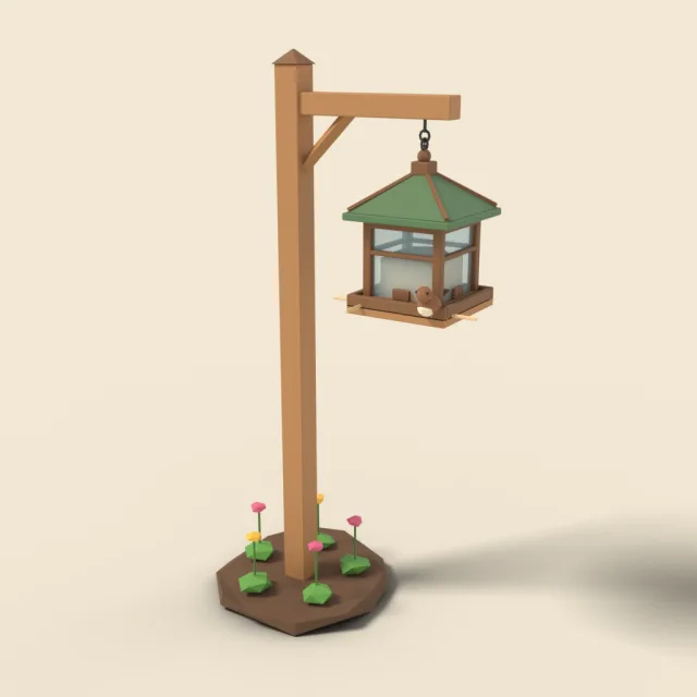 Wooden lantern-style bird feeder