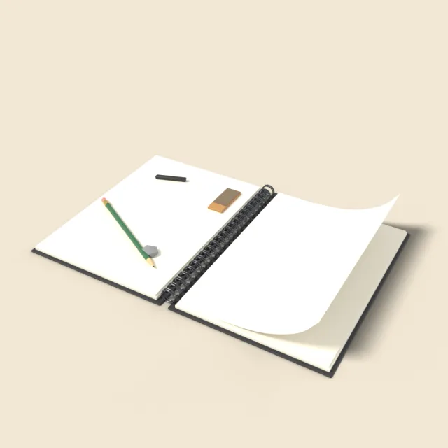 Open sketchbook with blank pages