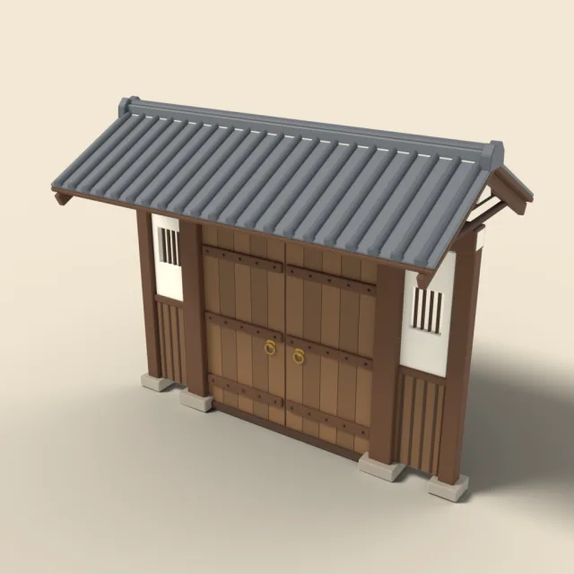 Japanese roofed wooden gate