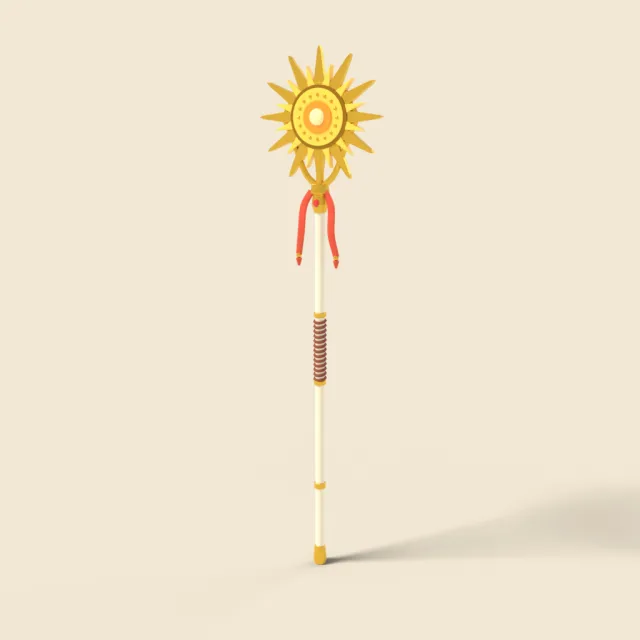 Golden sun staff with radiant disc
