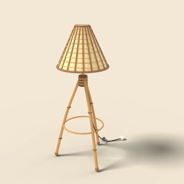 Rattan floor lamp with cone shade