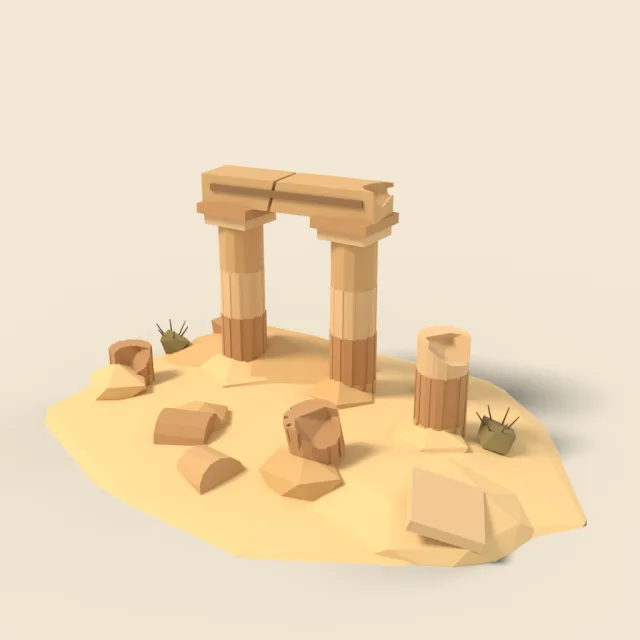 Desert ruin with half-buried pillars