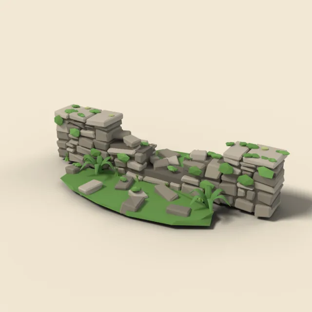 Mossy ruined dry-stone wall