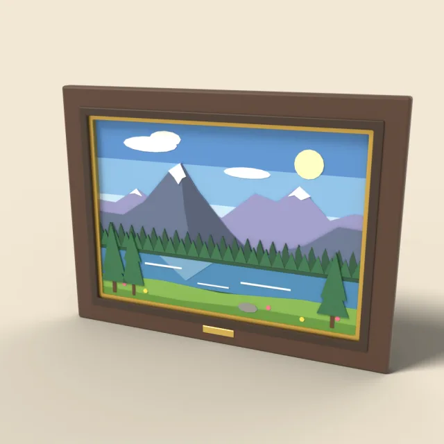 Framed mountain landscape painting