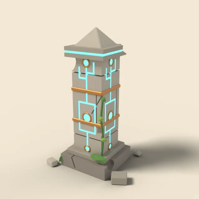 Ancient tech pillar with glowing lines