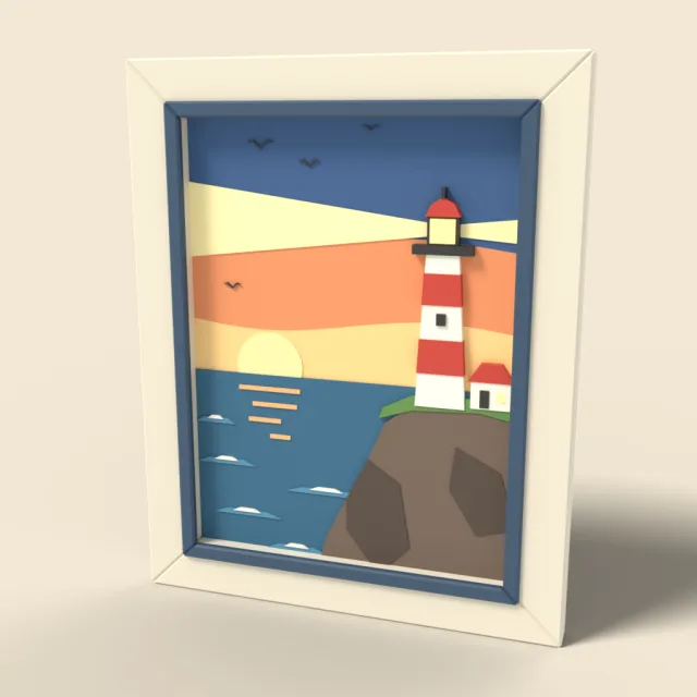 Framed lighthouse painting