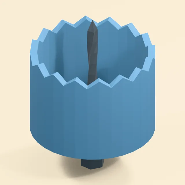 Toothed hole saw cup with hex arbor and fluted pilot bit