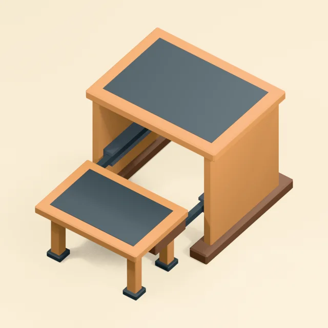 Deployed pull-out library steps with grounded lower chassis and captured slides