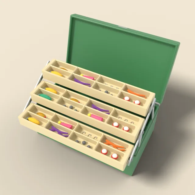 Plastic tackle box with open trays