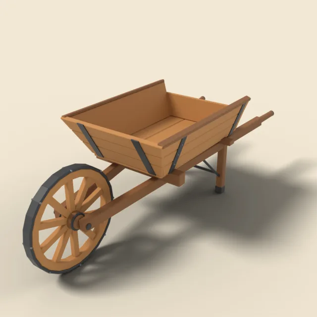 Wooden wheelbarrow with iron wheel