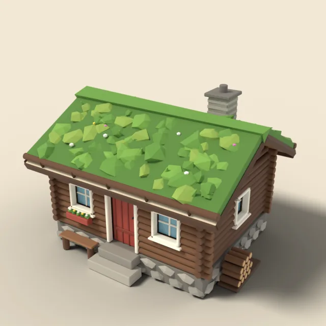 Small sod-roof cottage with stone base