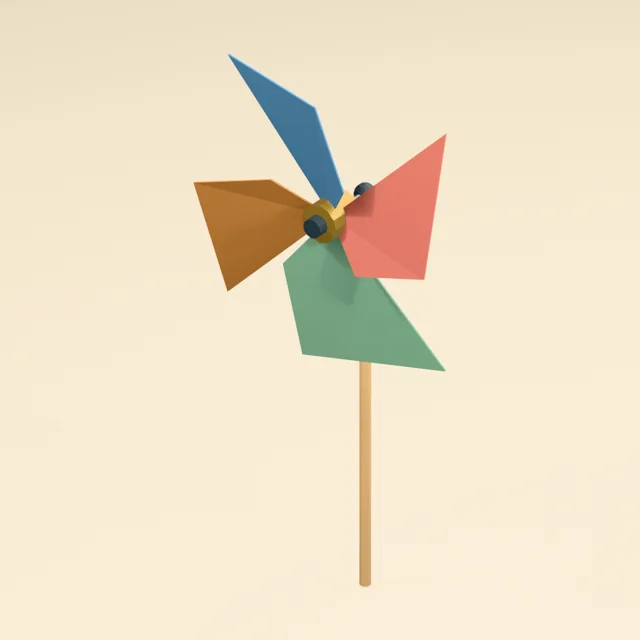 Four-vane pinwheel on captured axle and stick
