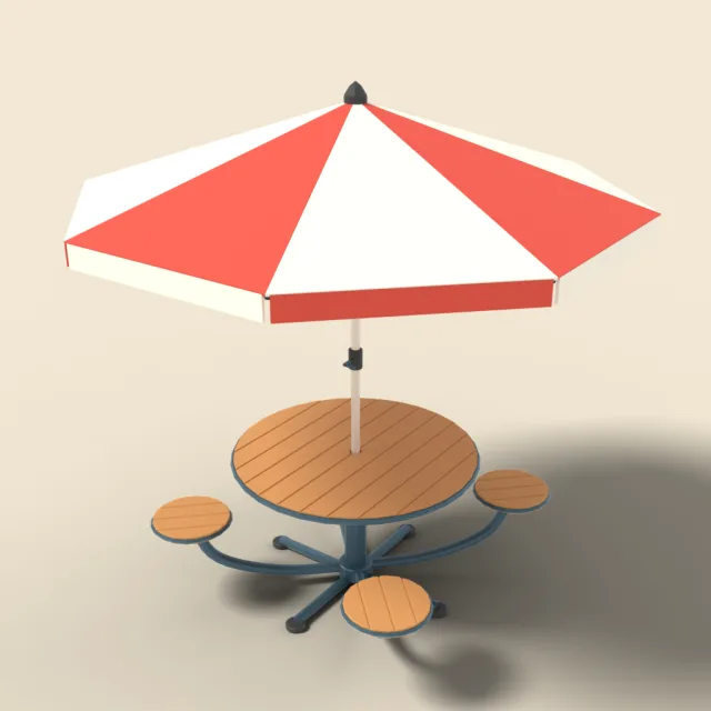 Round picnic table with umbrella