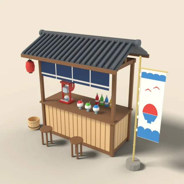 Shaved ice stall with flag